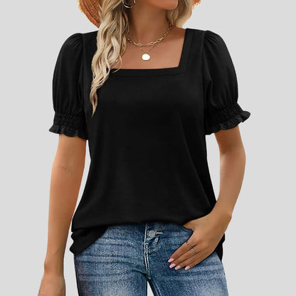 ⏳Limited sale path🌸T-shirt met vierkante hals en gesmokte mouwen voor dames