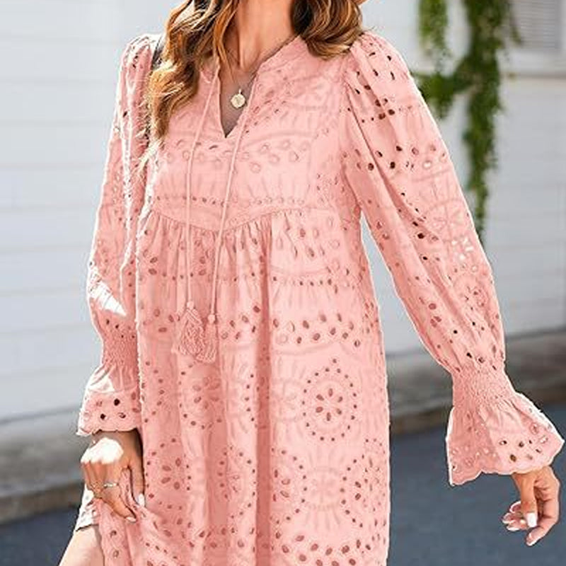 💞Tijdelijke aanbieding 49% KORTING🎁Kanten jurk met V-hals en lange mouwen en kwastjes