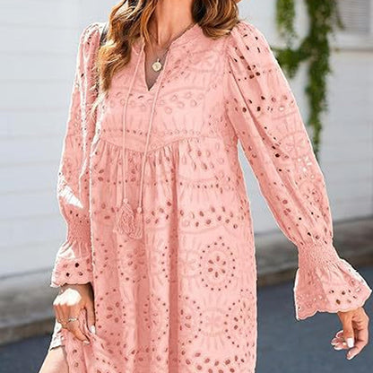 💞Tijdelijke aanbieding 49% KORTING🎁Kanten jurk met V-hals en lange mouwen en kwastjes