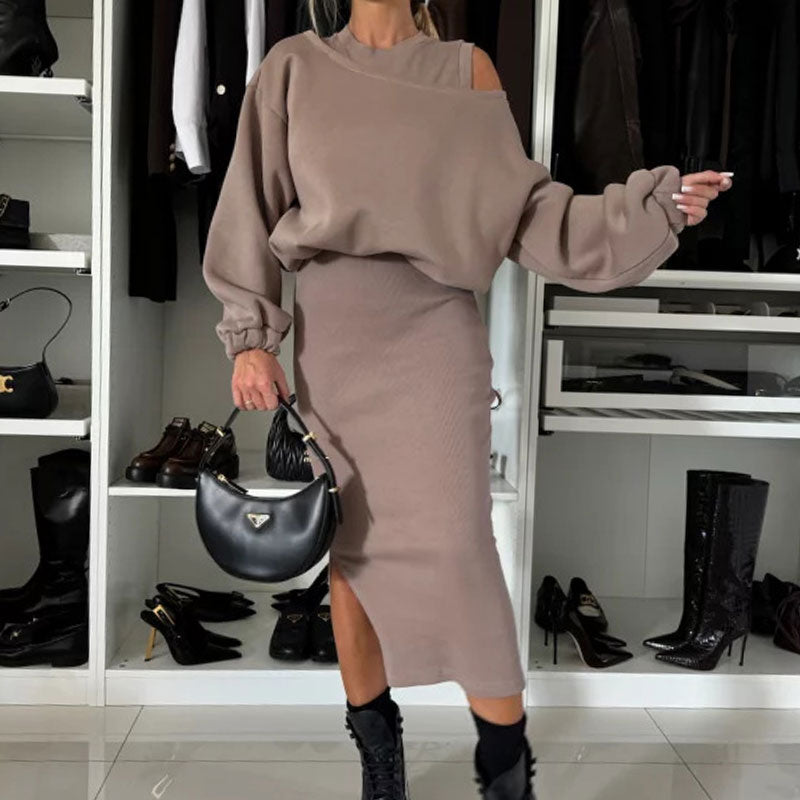 👗Dames-set met bijgesneden schoudercapuchon en mouwloze jurk