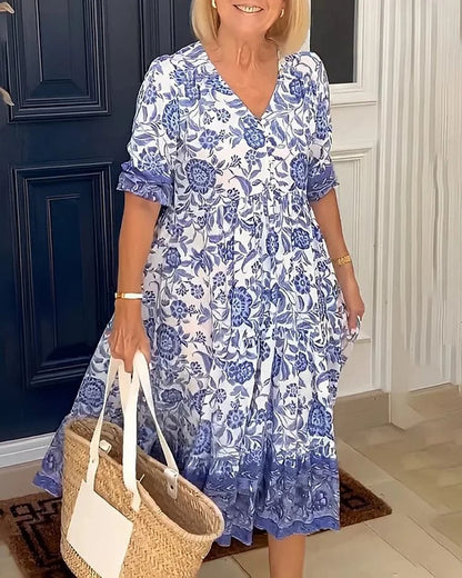 Nieuwe Stijl 2025 – Jurk Met V-Hals – Voeg Wat Kleur Toe Aan Je Garderobe/V-neck floral dress