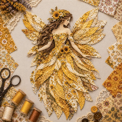 🧚‍♀️🌸 Premium DIY-pakket ‘Fairy Patchwork’ | Hoogwaardige gelaagde stof met bloemenvleugels – DIY handgemaakte fantasiewanddecoratie ✨