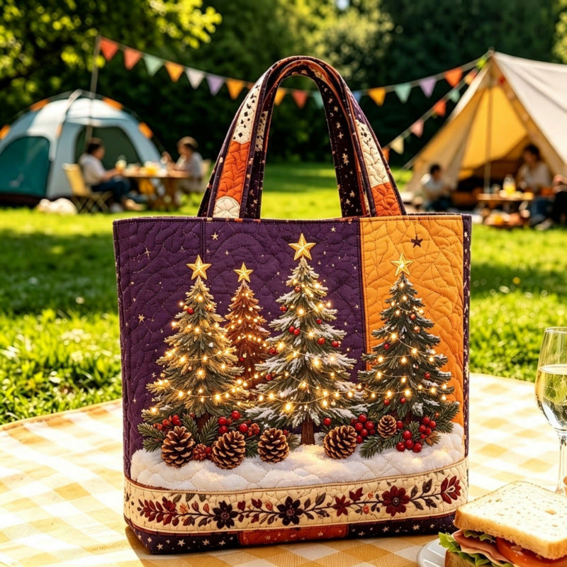 Vintage kerst-draagtas met kerstmanprint | Feestelijke herbruikbare boodschappentas
