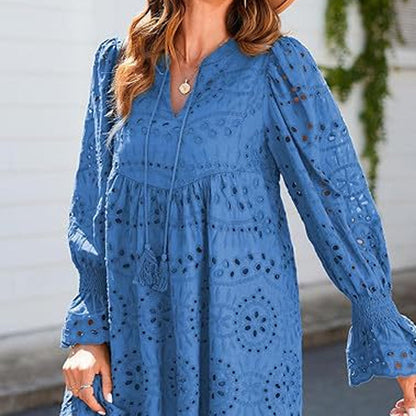 💞Tijdelijke aanbieding 49% KORTING🎁Kanten jurk met V-hals en lange mouwen en kwastjes