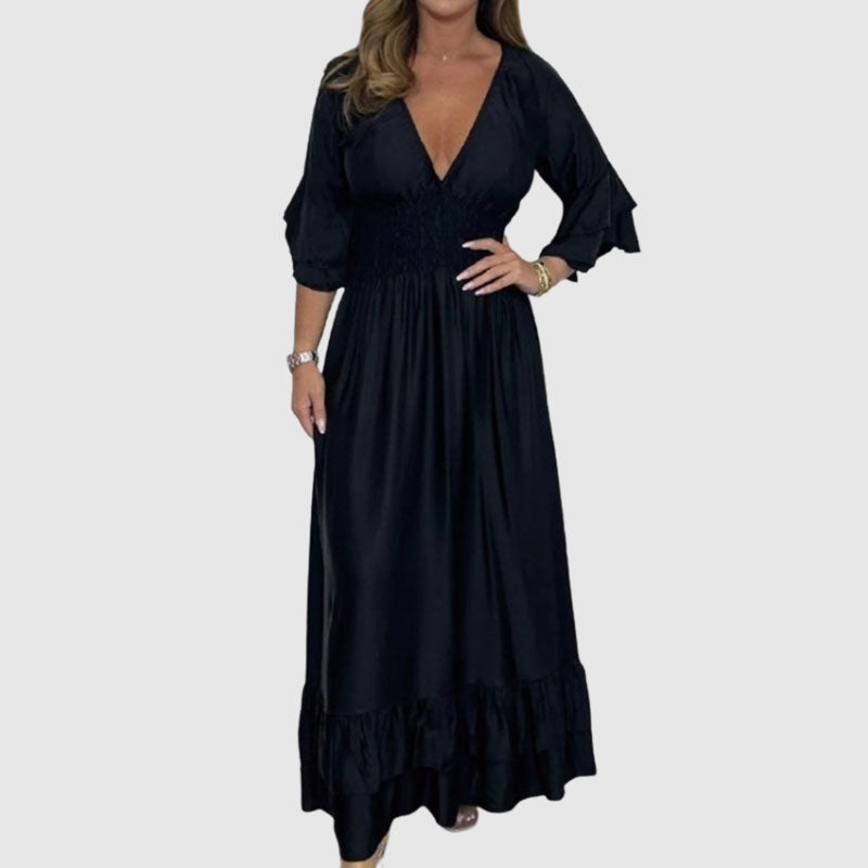 ✨Nieuwe artikelen 35% korting🎁Satijnen V-hals ruchejurk