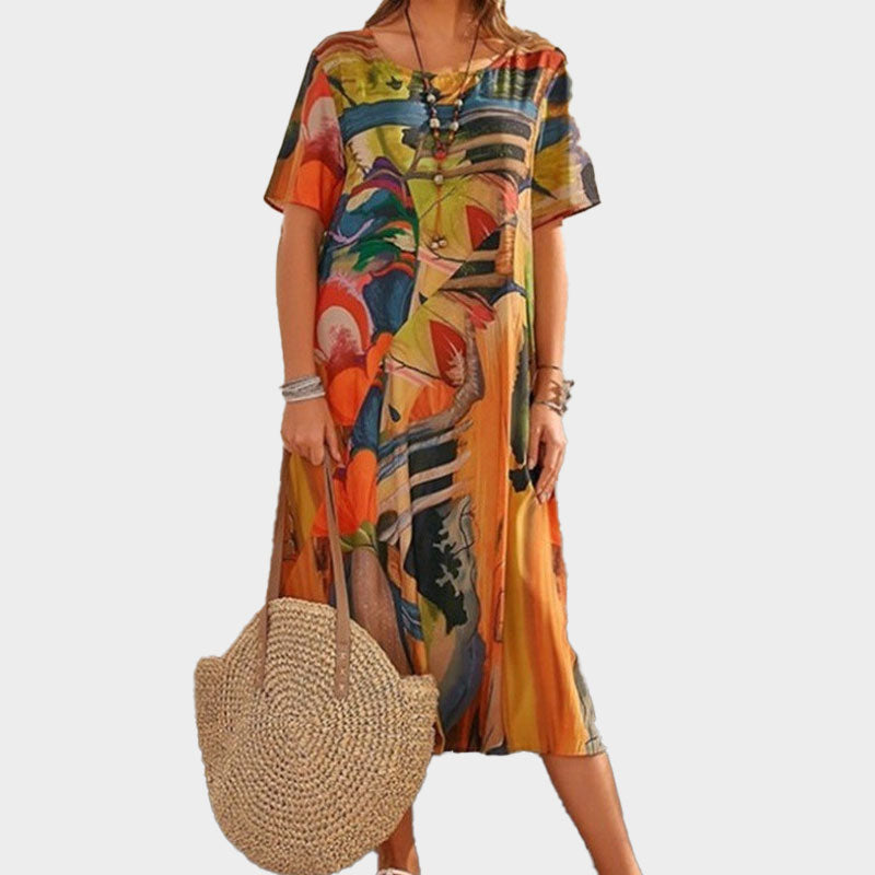 ☀️💖Summer Loose Print Dress | Round Neck Short Sleeves
