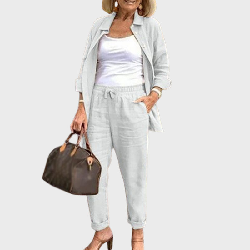 ✨Gratis verzending🎁Effen Casual Tweedelige Set Met Lange Mouwen En Broek