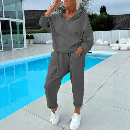 🔥Hot sale 49% KORTING🎁Effen kleur hoodie met capuchon, tweedelige set