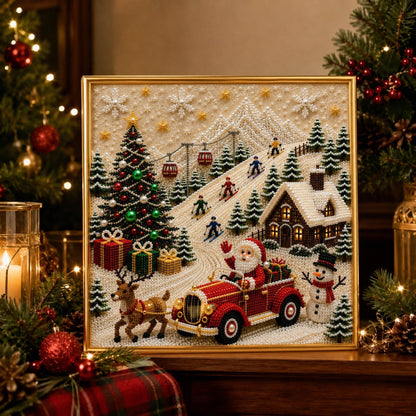 🎄🎅 Premium 3D-kerstwanddecoratieset met parels | Luxe canvas met flocklaag en krasbestendige, kleurvaste parelkorrels – doe-het-zelf kerstdecoratie ⛄️❄️