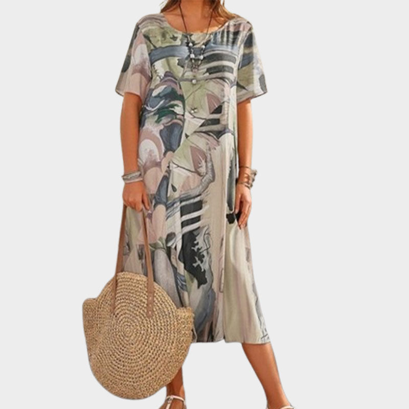 ☀️💖Summer Loose Print Dress | Round Neck Short Sleeves