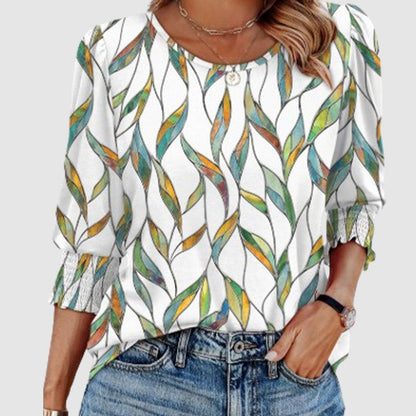 🔥Blouses voor dames Casual 3/4 mouwloze damestops met gesmokte manchetten