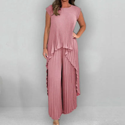 🎁Gratis levering✈️Effen Tweedelig Pak Met Ronde Hals