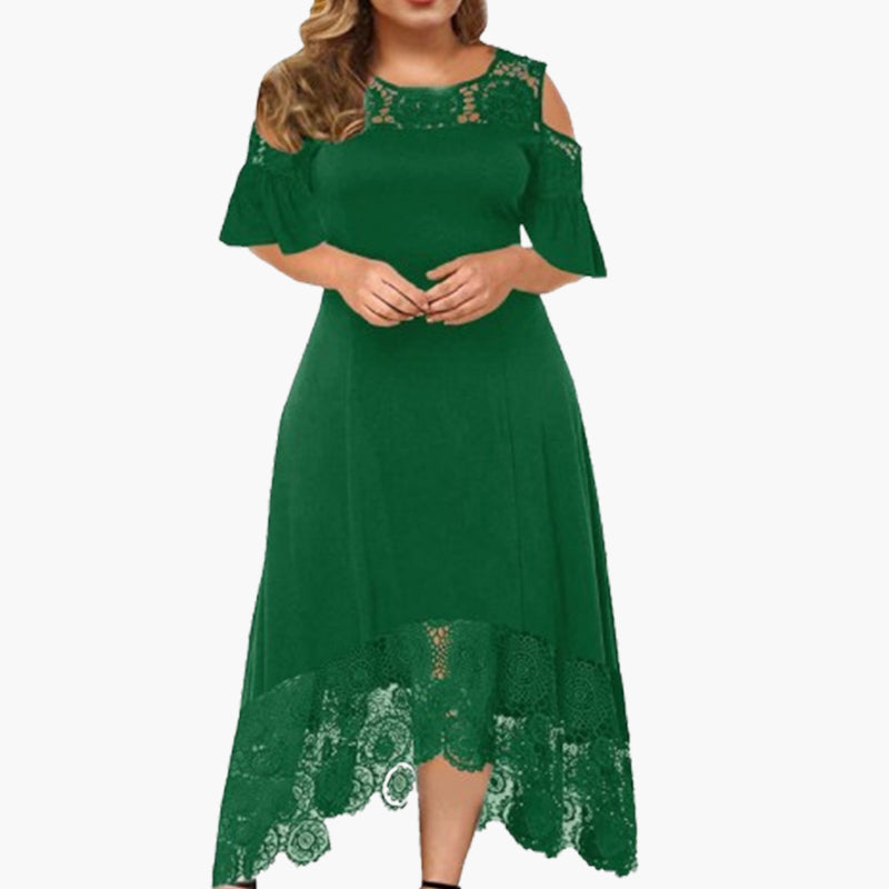 👗Kanten Ruche Jurk Met Korte Mouwen