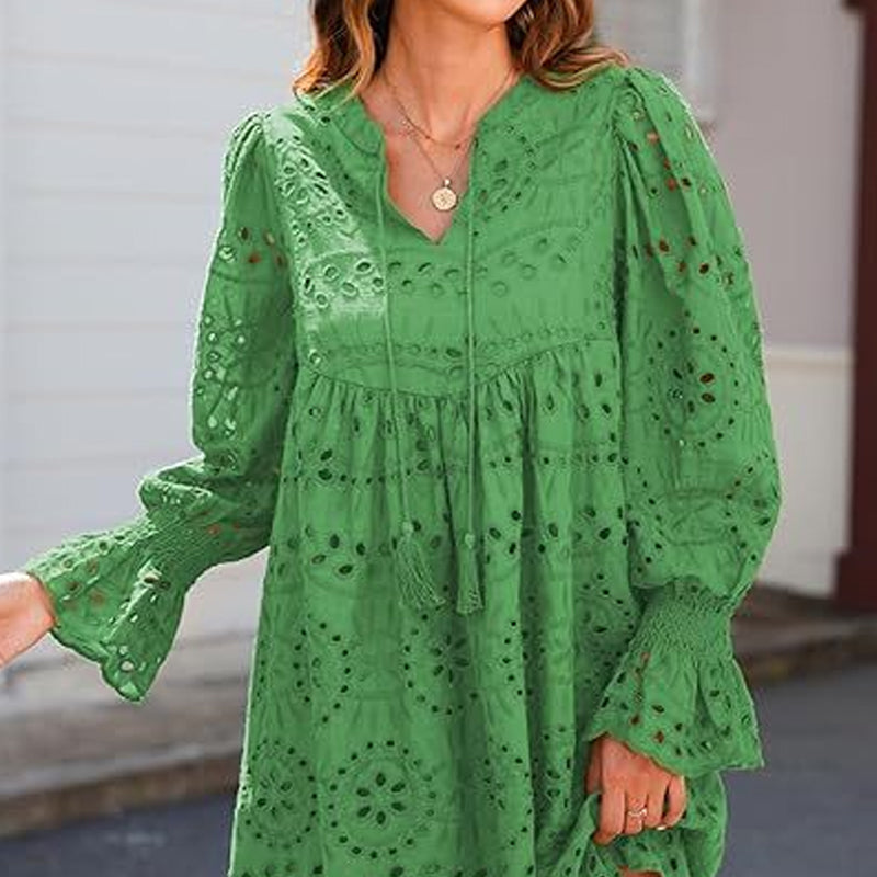 💞Tijdelijke aanbieding 49% KORTING🎁Kanten jurk met V-hals en lange mouwen en kwastjes