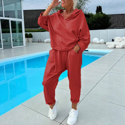 🔥Hot sale 49% KORTING🎁Effen kleur hoodie met capuchon, tweedelige set