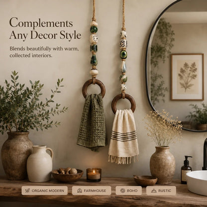 Decoratieve handdoekhanger met kralen en houten ring