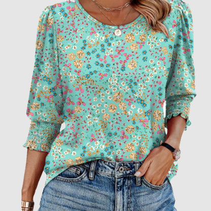 🔥Blouses voor dames Casual 3/4 mouwloze damestops met gesmokte manchetten