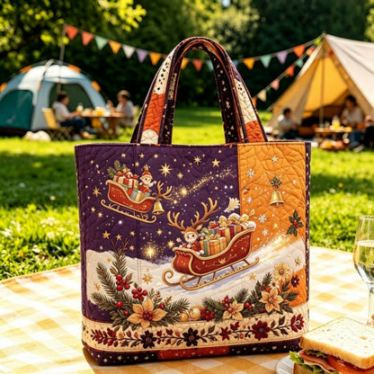 Vintage kerst-draagtas met kerstmanprint | Feestelijke herbruikbare boodschappentas