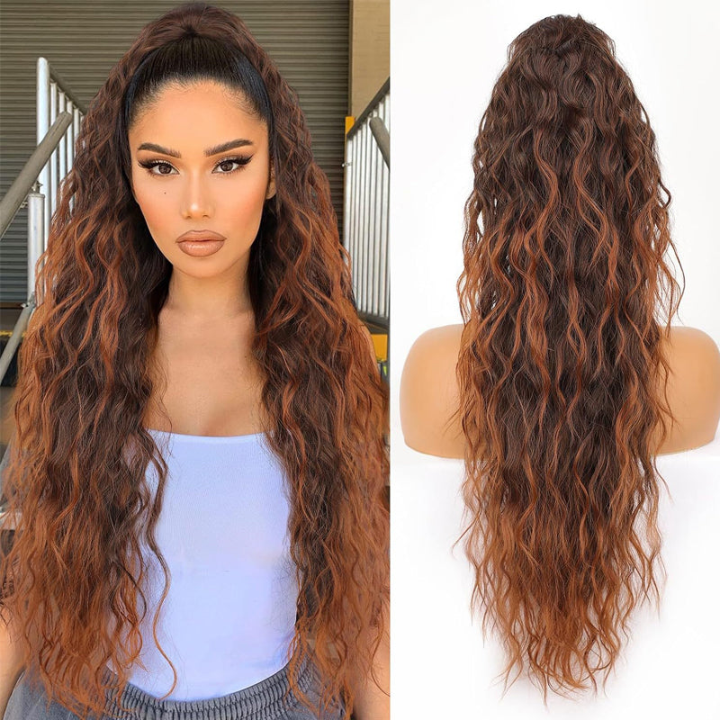 💜Water Ripple Lange Krullende Paardenstaart Clip Pruik💜