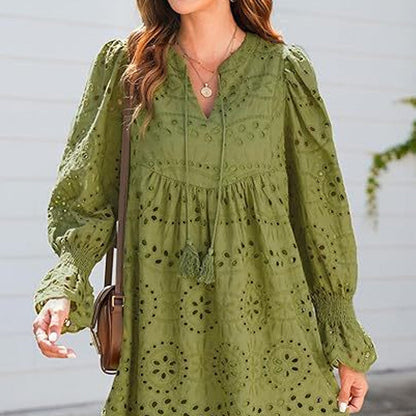 💞Tijdelijke aanbieding 49% KORTING🎁Kanten jurk met V-hals en lange mouwen en kwastjes