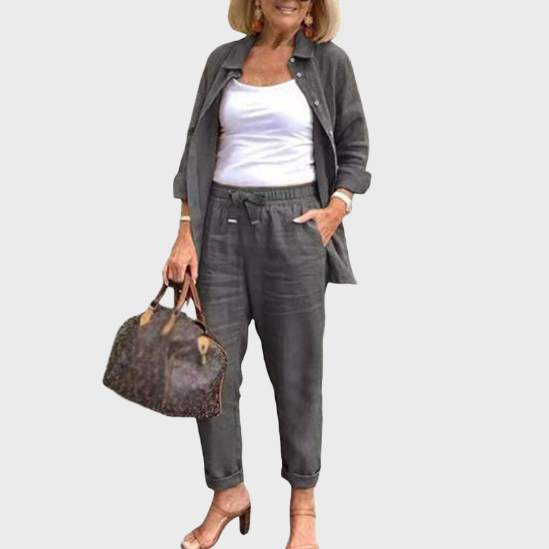 ✨Gratis verzending🎁Effen Casual Tweedelige Set Met Lange Mouwen En Broek