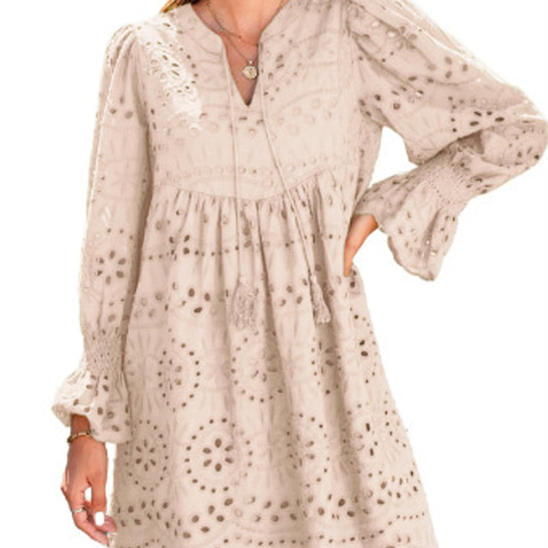 💞Tijdelijke aanbieding 49% KORTING🎁Kanten jurk met V-hals en lange mouwen en kwastjes