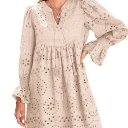 💞Tijdelijke aanbieding 49% KORTING🎁Kanten jurk met V-hals en lange mouwen en kwastjes