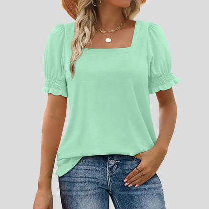 ⏳Limited sale path🌸T-shirt met vierkante hals en gesmokte mouwen voor dames