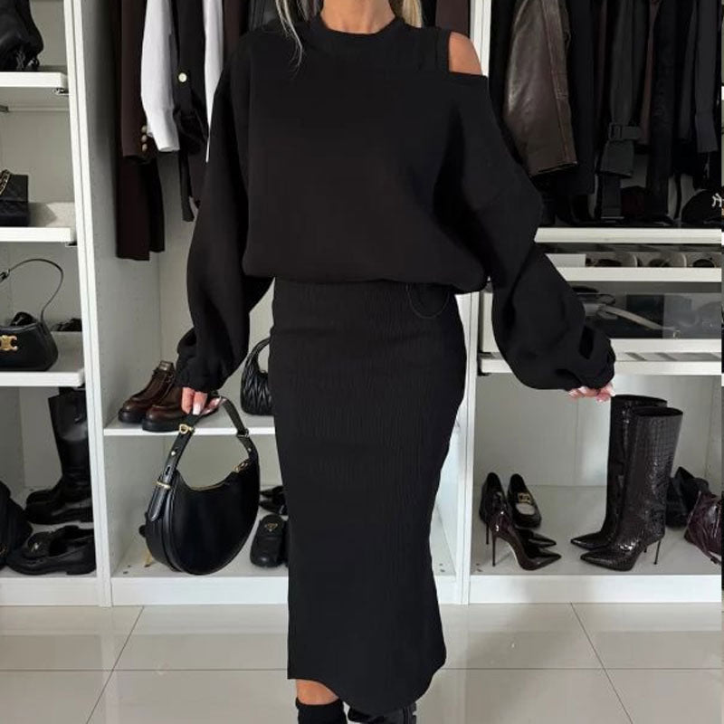 👗Dames-set met bijgesneden schoudercapuchon en mouwloze jurk