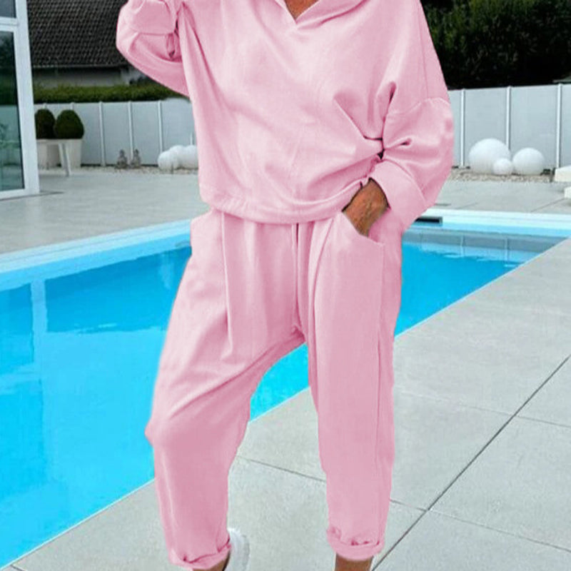 🔥Hot sale 49% KORTING🎁Effen kleur hoodie met capuchon, tweedelige set