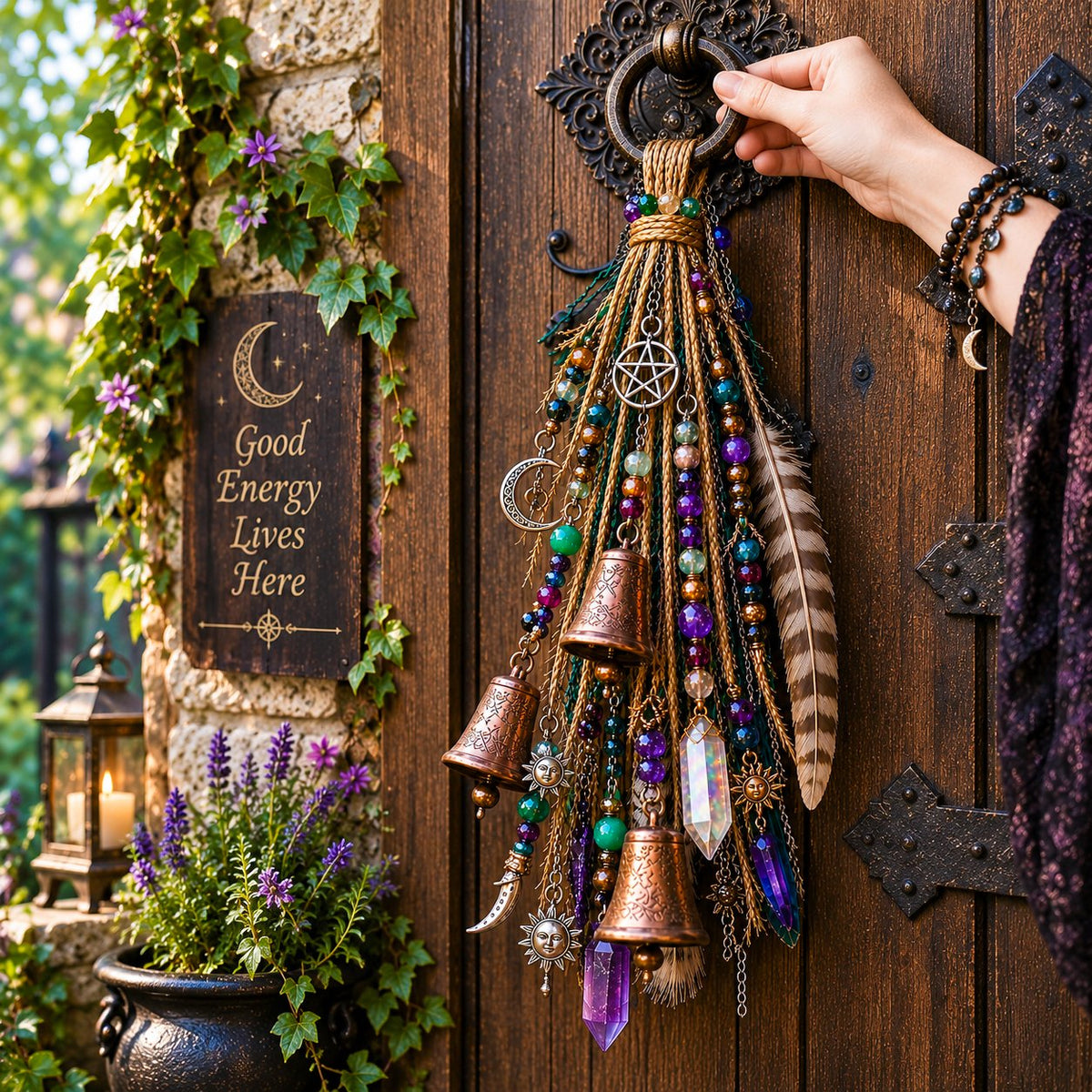 🔮Hangende bel voor op de deur in heksenthema | 🌙Bellen, kristallen en hemelse hangende decoraties