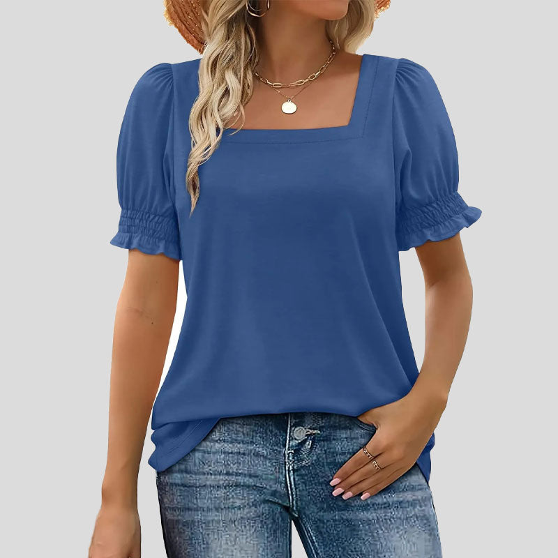 ⏳Limited sale path🌸T-shirt met vierkante hals en gesmokte mouwen voor dames