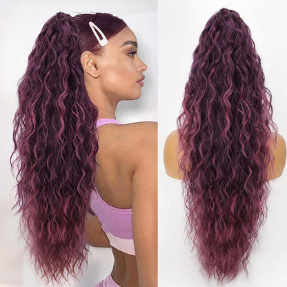 💜Water Ripple Lange Krullende Paardenstaart Clip Pruik💜