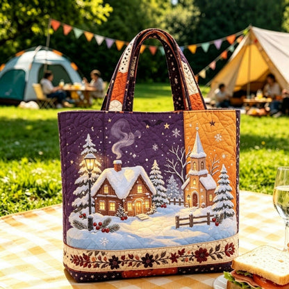 Vintage kerst-draagtas met kerstmanprint | Feestelijke herbruikbare boodschappentas