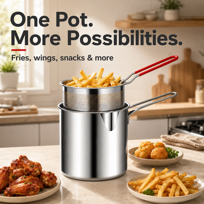 2026🔥🍟 Persoonlijke mini-friteuseset – Roestvrijstalen pan met uitneembaar afdruipmandje en voedsel tang