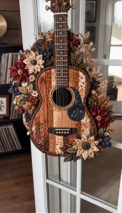 🎶🧵 Premium vintage patchwork-bouwpakket voor muziekinstrumenten | Hoogwaardige gelaagde stof met gestikte details – DIY handgemaakte decoratie voor de muziekkamer ✨