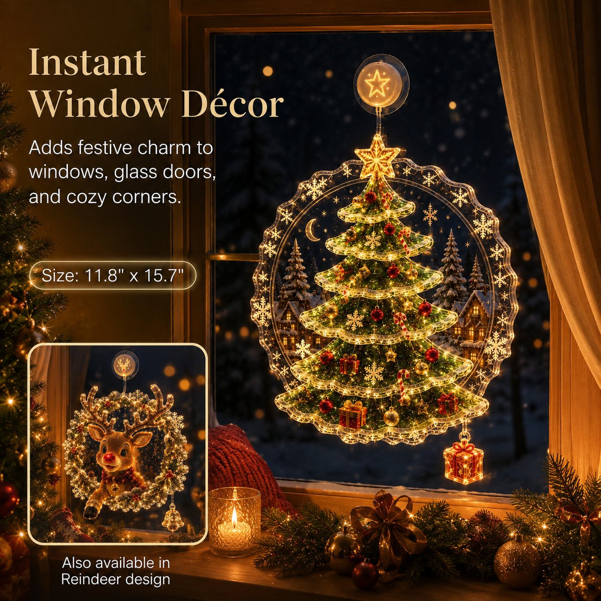 ⏳ Laatste dag: 49% KORTING – 🎄Verlichte kerstversiering voor het raam met zuignap | Warme LED-raamverlichting met dubbellaags ontwerp en diverse feestelijke stijlen ✨