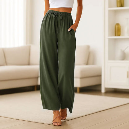 ✨Tijdelijke aanbieding 45% KORTING🎁Linnen Broek Met Trekkoord En Wijde Pijpen