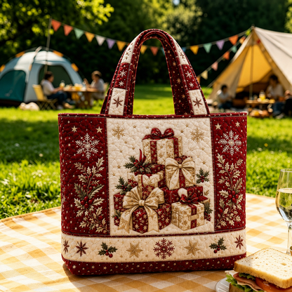 Vintage kerst-draagtas met kerstmanprint | Feestelijke herbruikbare boodschappentas