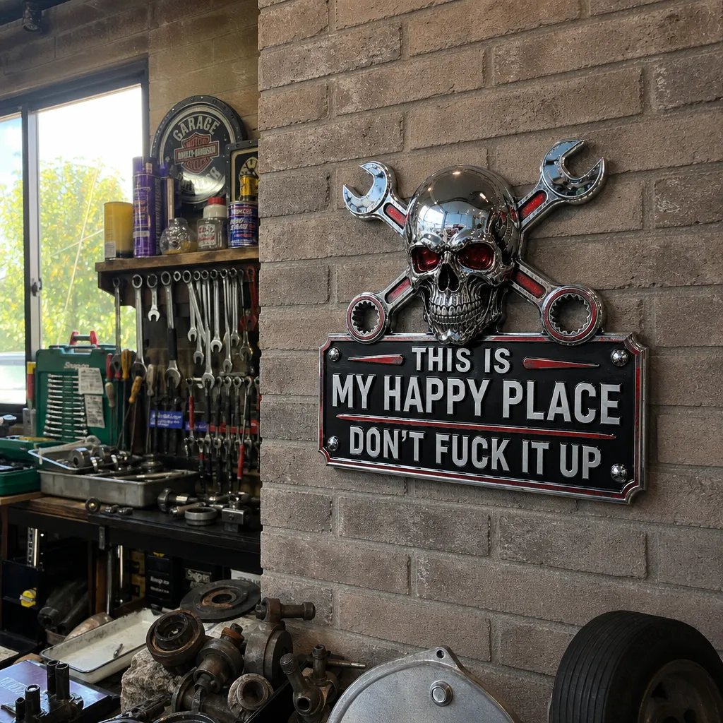 🔥Vaderdag: 49% korting 💀“This Is My Happy Place” - muurbord voor in de garage