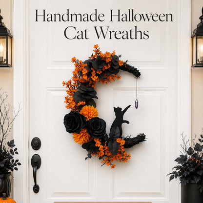 🌙Handmade Halloween Cat Wreath