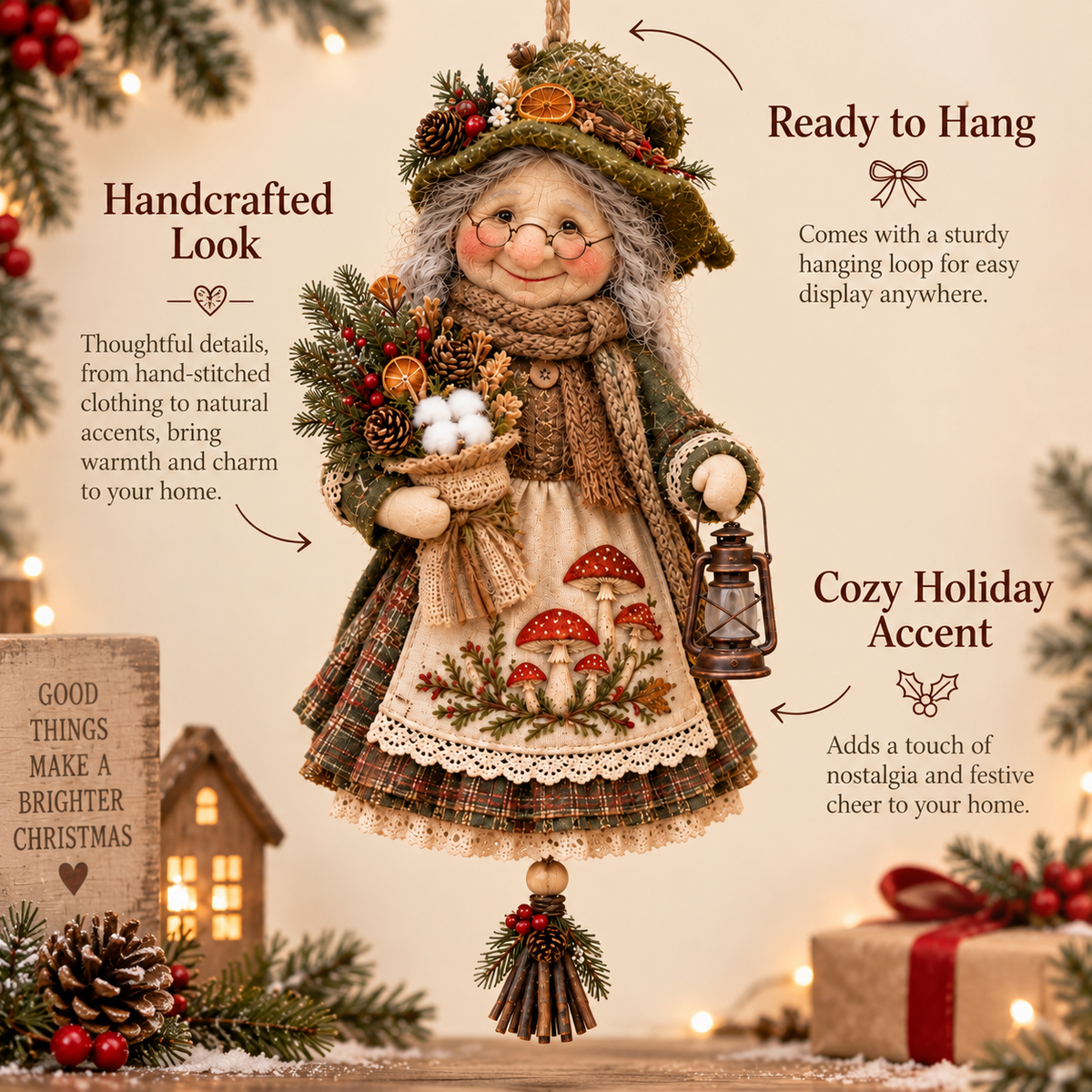 🍀👵 Handgemaakte ‘Good Luck Granny’ — Charmante hanger voor geluk en voorspoed