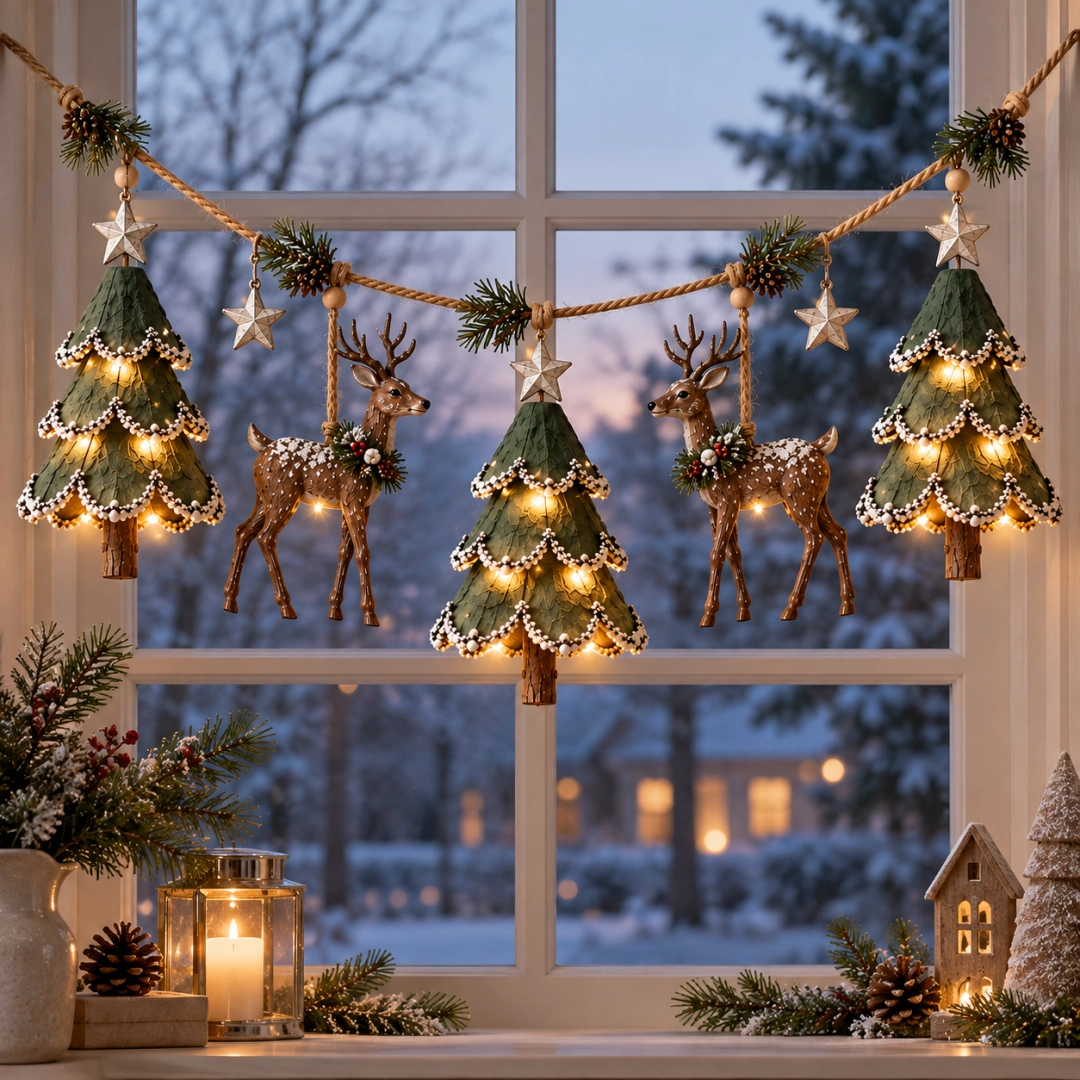 Verlichte kerstslinger met bosmotief