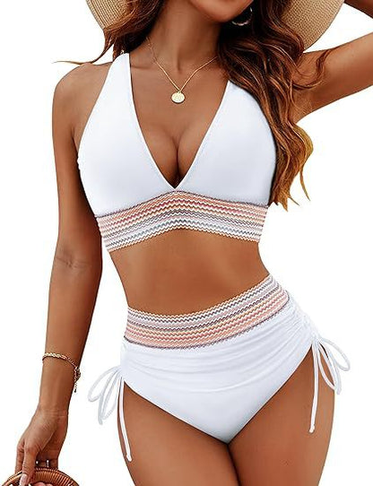 ☀️Vakantieverkoop 49% VAN🏖️Bikini met hoge taille en buikband Color Block Bikiniset Color Block Bikiniset