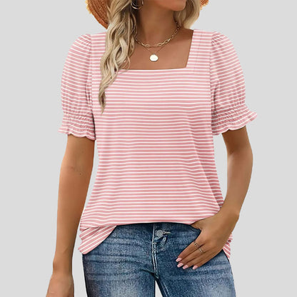 ⏳Limited sale path🌸T-shirt met vierkante hals en gesmokte mouwen voor dames