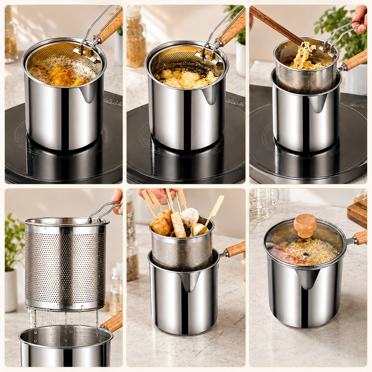 2026🔥🍟 Persoonlijke mini-friteuseset – Roestvrijstalen pan met uitneembaar afdruipmandje en voedsel tang