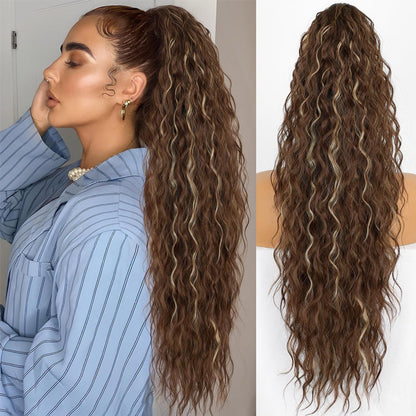 💜Water Ripple Lange Krullende Paardenstaart Clip Pruik💜