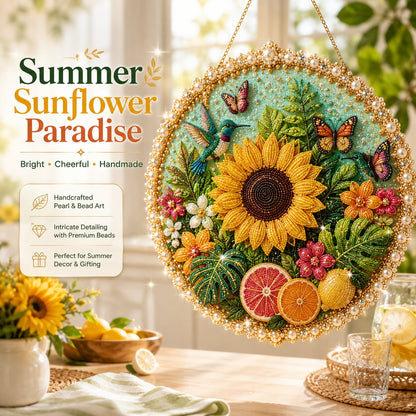 🌸🌻🍂🎄 Vier seizoenen & feestdagen: parelkunst-hangkransset | Luxe canvas met vloklaag en krasbestendige, kleurvaste parelkraaltjes – DIY handgemaakte seizoensdecoratie 💎