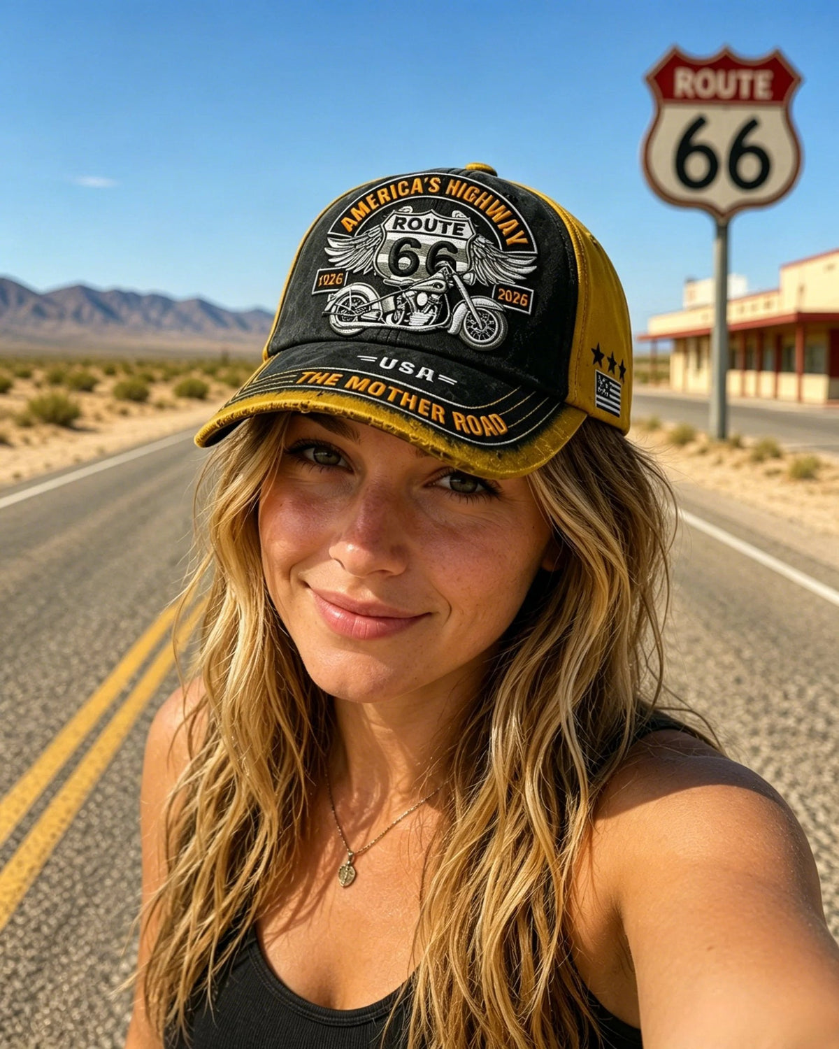 🏍️Casual baseballpet met retro-print ter ere van het 100-jarig jubileum van US Route 6