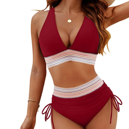 ☀️Vakantieverkoop 49% VAN🏖️Bikini met hoge taille en buikband Color Block Bikiniset Color Block Bikiniset